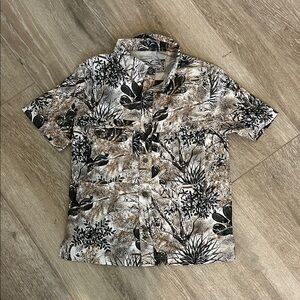 Kids' Tropical Print Button Down Shirt - Black and Brown